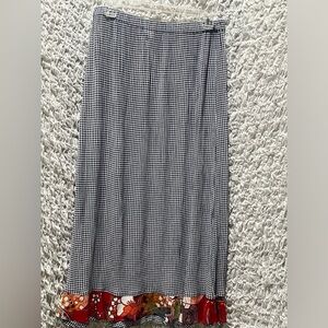 Nicole Marie Blue White Checkered VINTAGE PRAIRIE SKIRT WITH RUFFLES TRIM,SIZE L